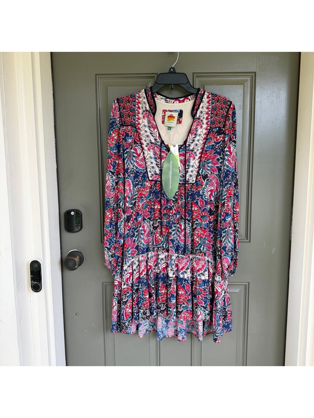 NWT FARM Rio Paisley Scarf Print Tiered Long Sleeve Mini Dress Size XL